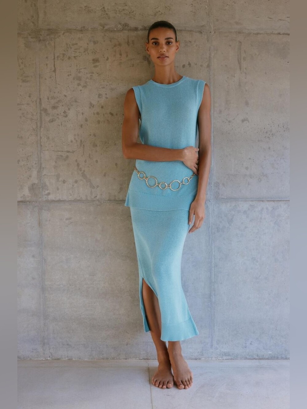 Zara Blue Knit Midi Skirt